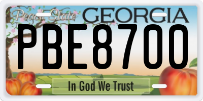 GA license plate PBE8700
