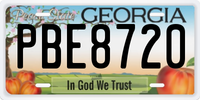 GA license plate PBE8720