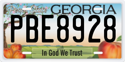 GA license plate PBE8928