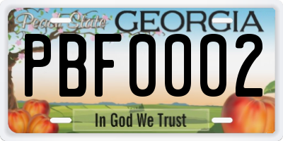 GA license plate PBF0002