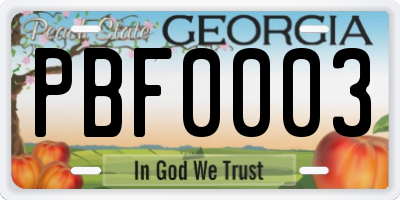 GA license plate PBF0003