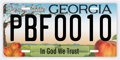 GA license plate PBF0010