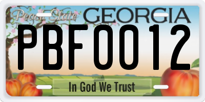 GA license plate PBF0012