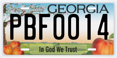 GA license plate PBF0014
