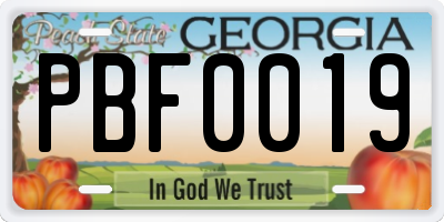 GA license plate PBF0019