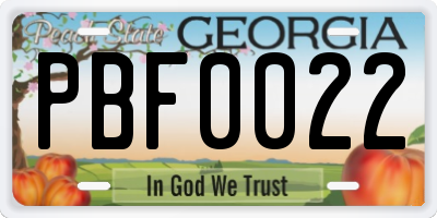 GA license plate PBF0022