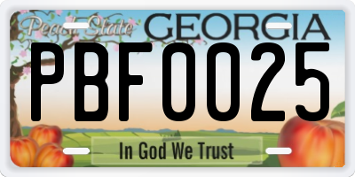 GA license plate PBF0025