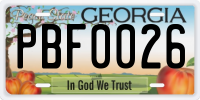 GA license plate PBF0026