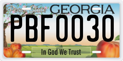 GA license plate PBF0030