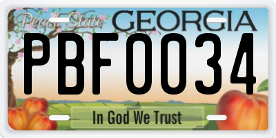 GA license plate PBF0034