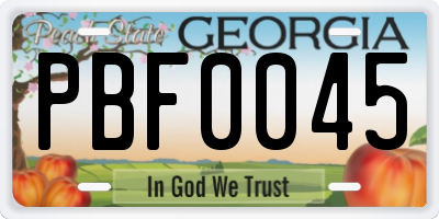 GA license plate PBF0045