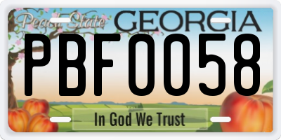 GA license plate PBF0058