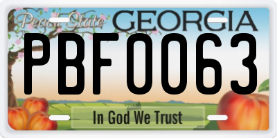 GA license plate PBF0063