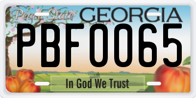 GA license plate PBF0065