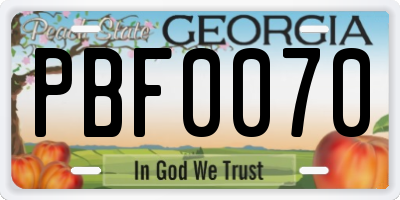 GA license plate PBF0070