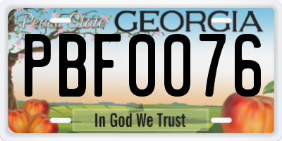 GA license plate PBF0076