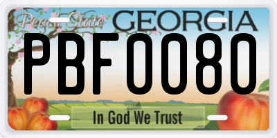 GA license plate PBF0080
