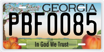 GA license plate PBF0085
