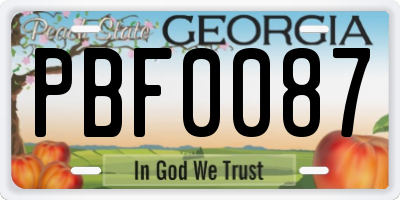 GA license plate PBF0087