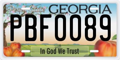 GA license plate PBF0089