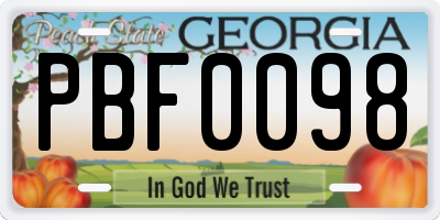 GA license plate PBF0098