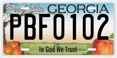 GA license plate PBF0102