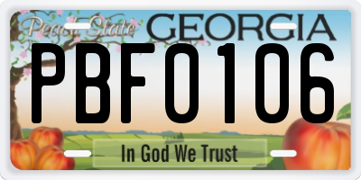 GA license plate PBF0106