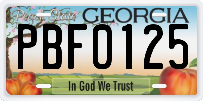 GA license plate PBF0125