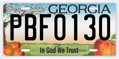 GA license plate PBF0130