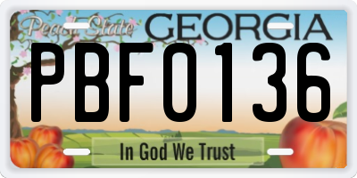 GA license plate PBF0136