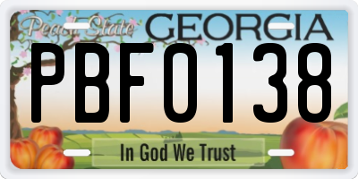 GA license plate PBF0138