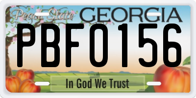 GA license plate PBF0156