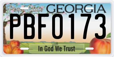 GA license plate PBF0173