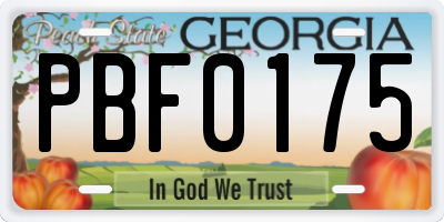 GA license plate PBF0175