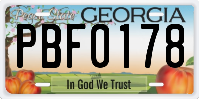 GA license plate PBF0178