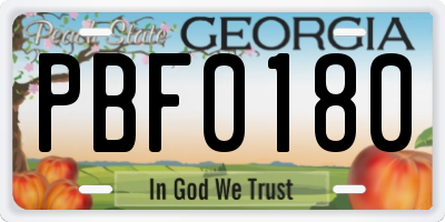 GA license plate PBF0180