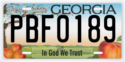 GA license plate PBF0189
