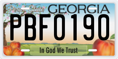 GA license plate PBF0190