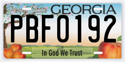 GA license plate PBF0192