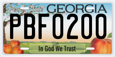 GA license plate PBF0200