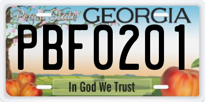 GA license plate PBF0201