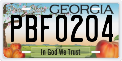 GA license plate PBF0204