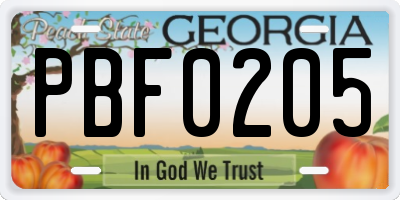 GA license plate PBF0205