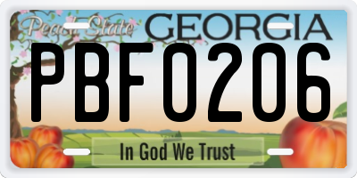 GA license plate PBF0206