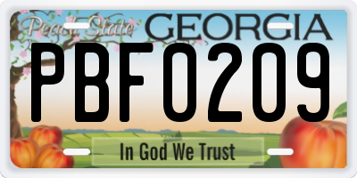 GA license plate PBF0209