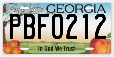 GA license plate PBF0212