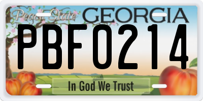 GA license plate PBF0214