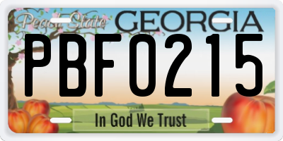 GA license plate PBF0215