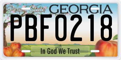 GA license plate PBF0218