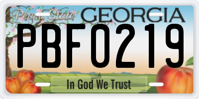 GA license plate PBF0219